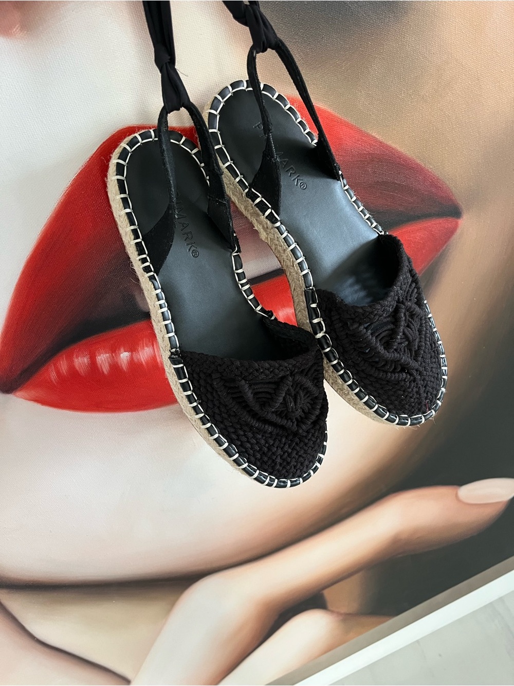 NEW Black Woven macrame Espadrille Sandals with lace up ankle ties - Picture 7 of 15